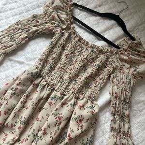 Cottagecore maxi dress shirred puff sleeves